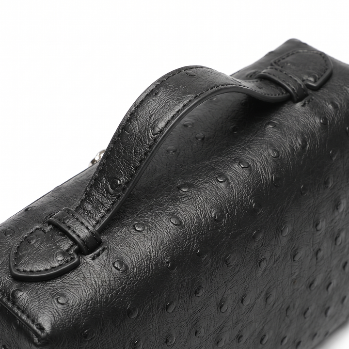 Women's Ostrich Faux Leather Pouch Bag, detail close-up