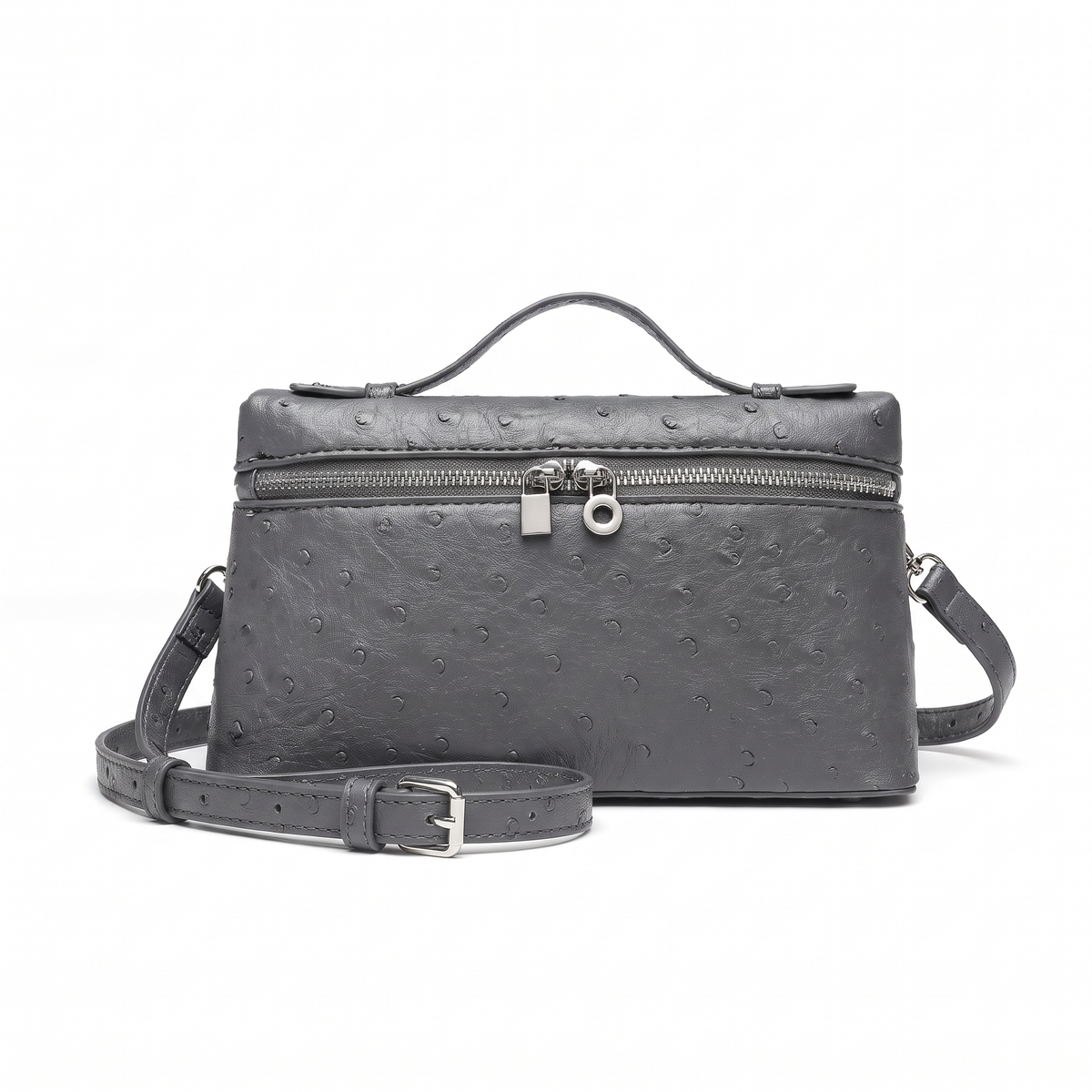 Women's Ostrich Faux Leather Pouch Bag in Dark Grey