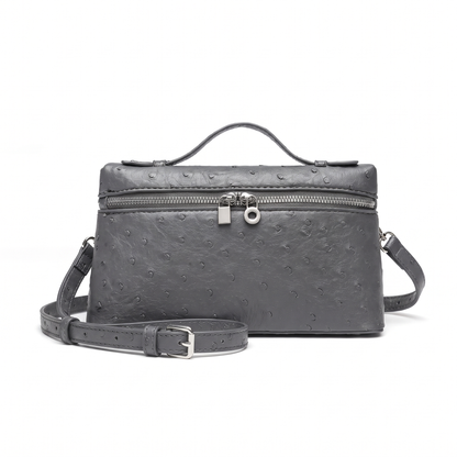 Women's Ostrich Faux Leather Pouch Bag in Dark Grey