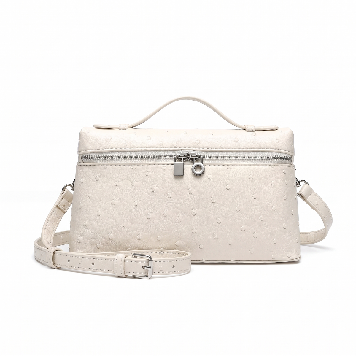 Women's Ostrich Faux Leather Pouch Bag in Ivory