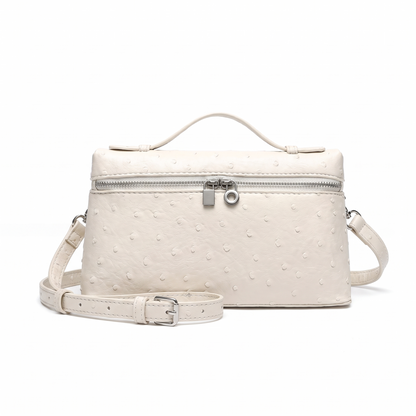 Women's Ostrich Faux Leather Pouch Bag in Ivory