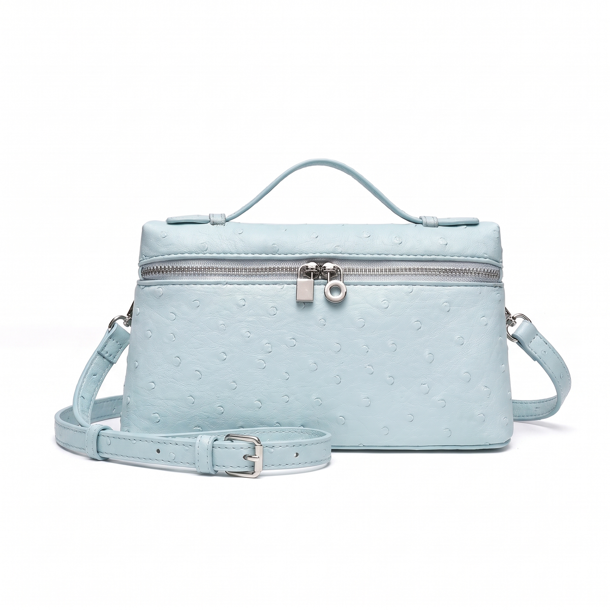 Women's Ostrich Faux Leather Pouch Bag in Light Blue