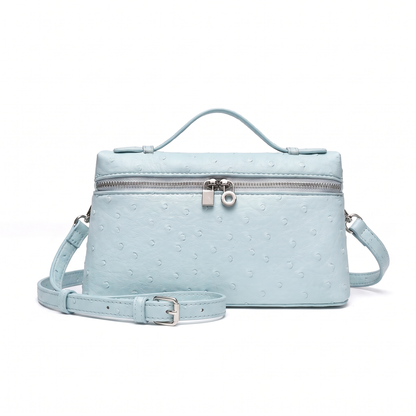 Women's Ostrich Faux Leather Pouch Bag in Light Blue