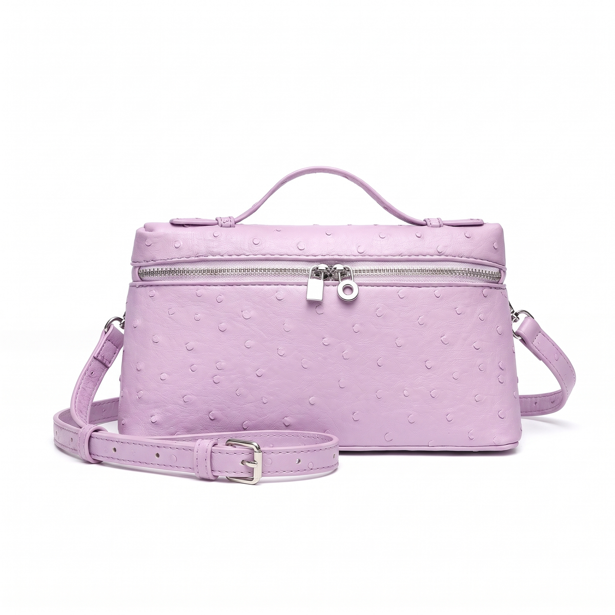 Women's Ostrich Faux Leather Pouch Bag in Lilac