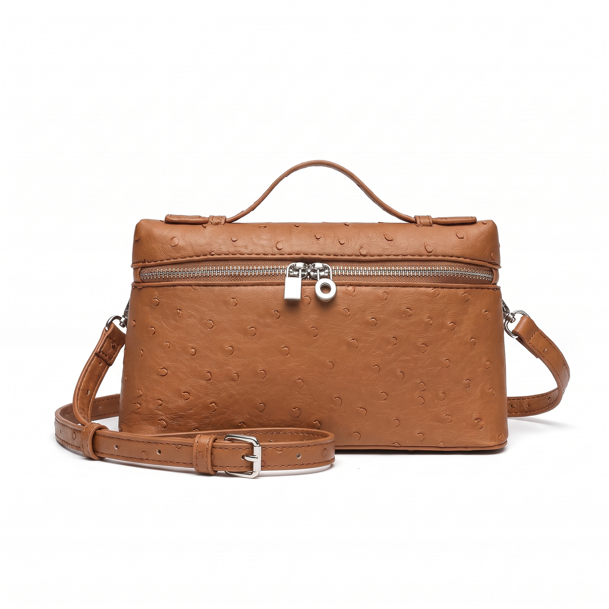 Women's Ostrich Faux Leather Pouch Bag in Tan Brown
