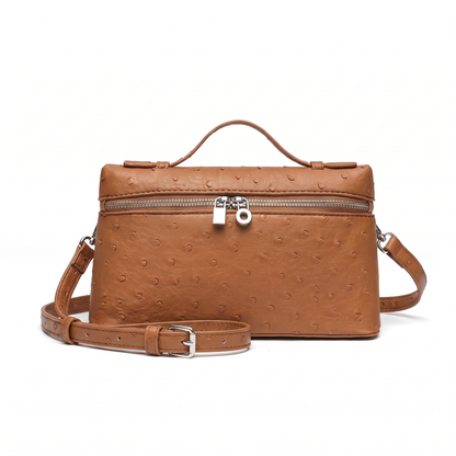 Women's Ostrich Faux Leather Pouch Bag in Tan Brown