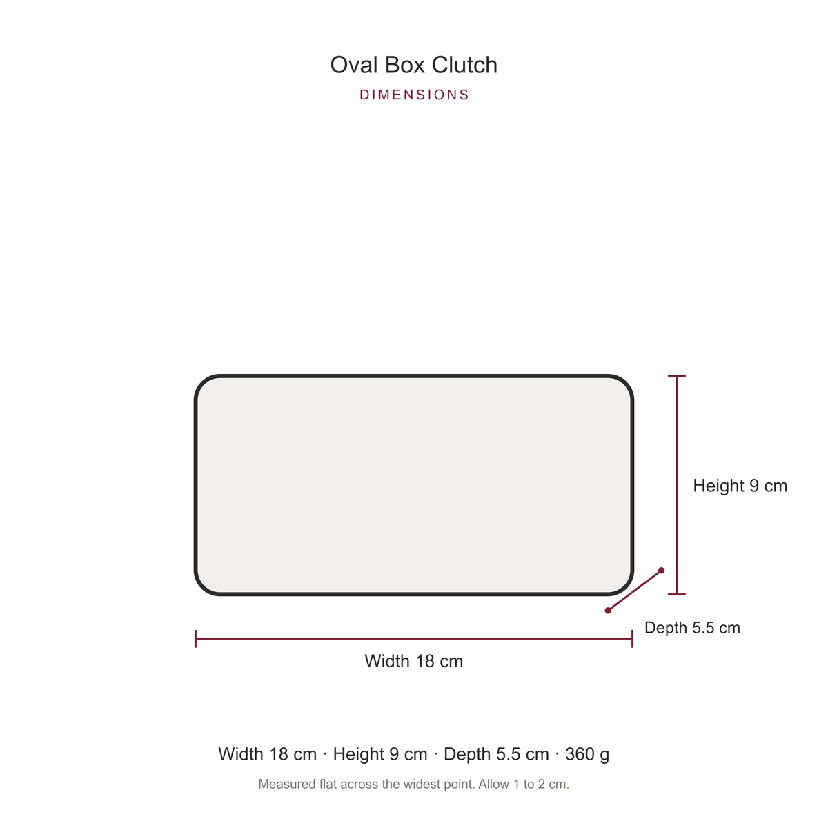 Women's Oval Box Clutch, dimensions