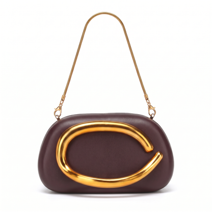 Women's Oval Box Clutch in Coffee Brown