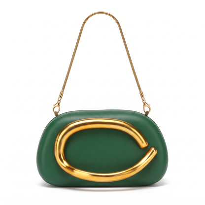 Women's Oval Box Clutch in Dark Green