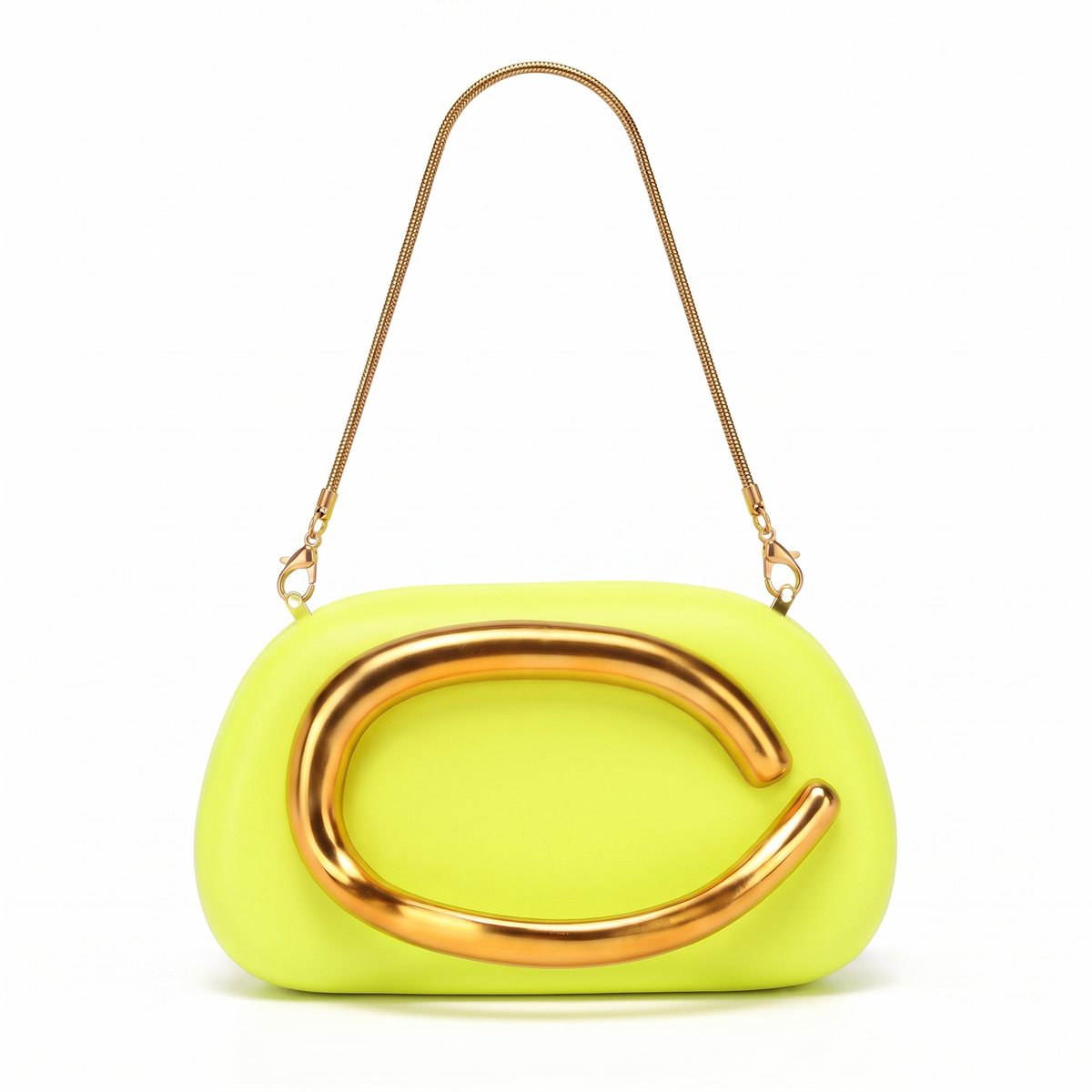 Women's Oval Box Clutch in Neon Yellow
