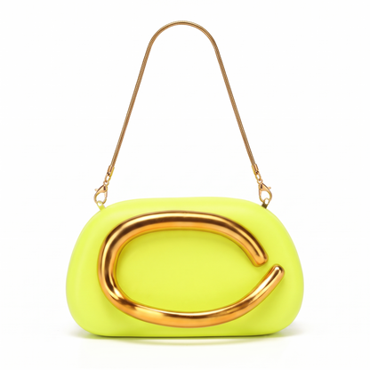 Women's Oval Box Clutch in Neon Yellow