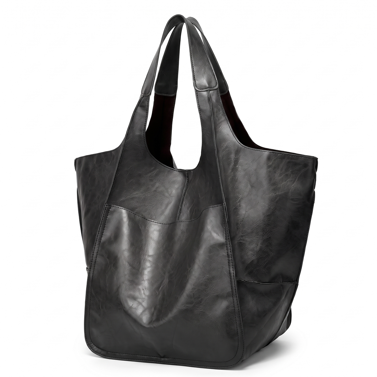 Women's Oversized Slouchy Faux Leather Tote Bag, three-quarter view