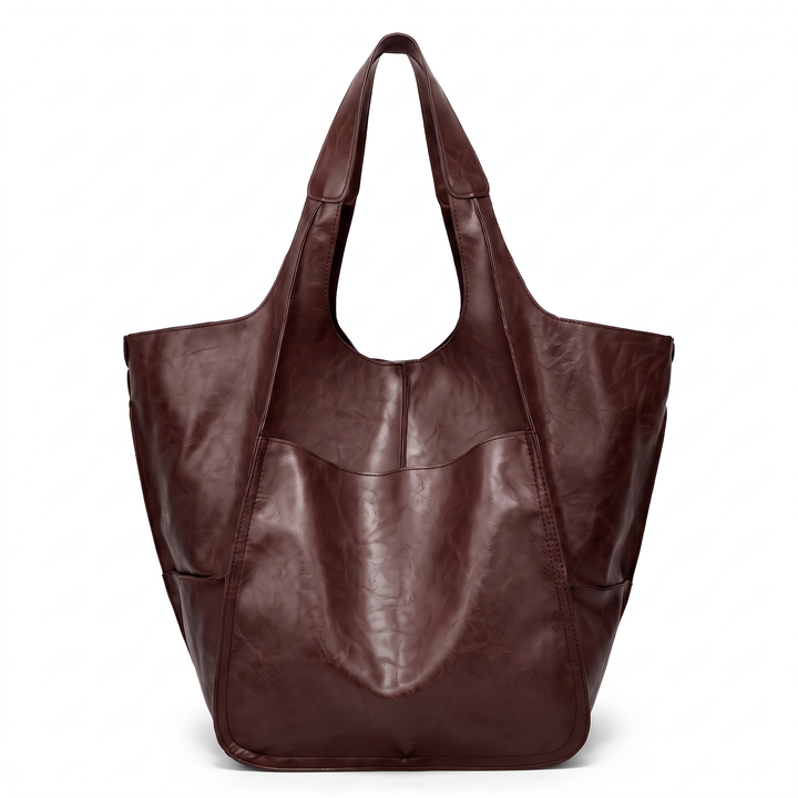 Women's Oversized Slouchy Faux Leather Tote Bag, Black Shoulder Bag — Deep Brown