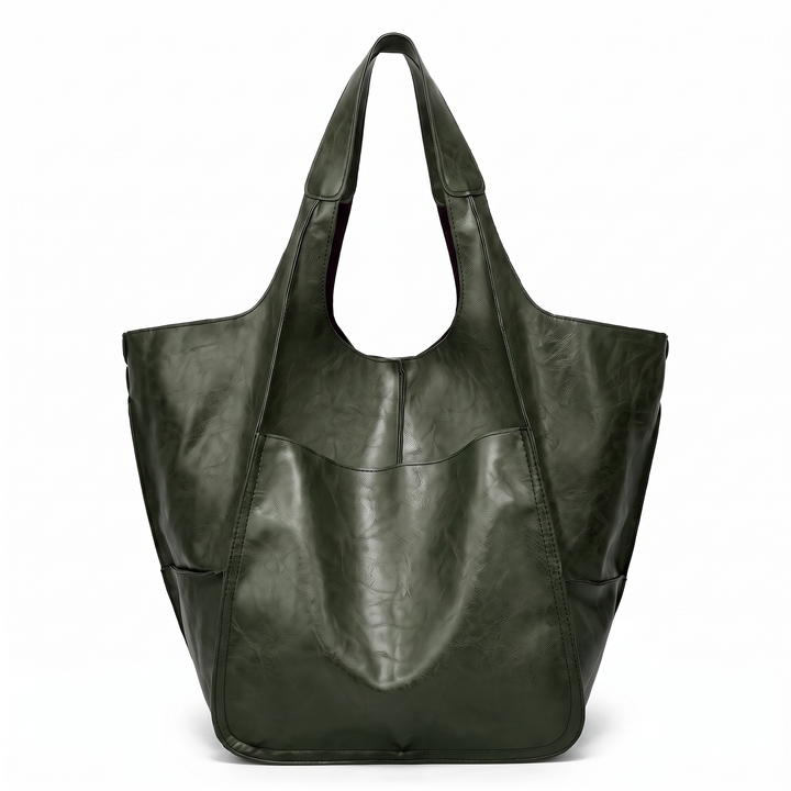Women's Oversized Slouchy Faux Leather Tote Bag, Black Shoulder Bag — Green