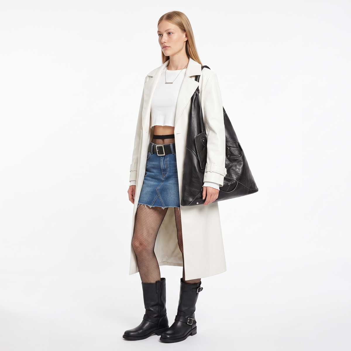 Women's Patchwork Faux Leather Hobo Bag, worn by a model