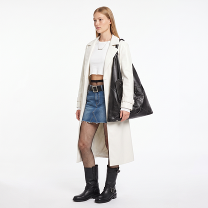 Women's Patchwork Faux Leather Hobo Bag, worn by a model