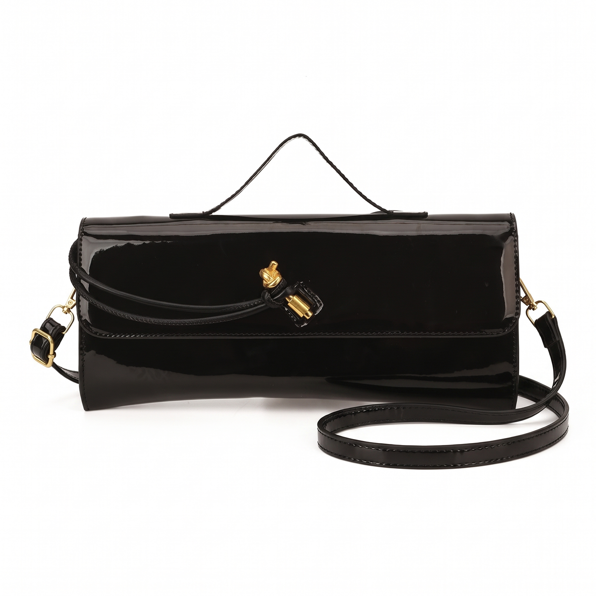 Women's Patent Faux Leather Baguette Bag, front view