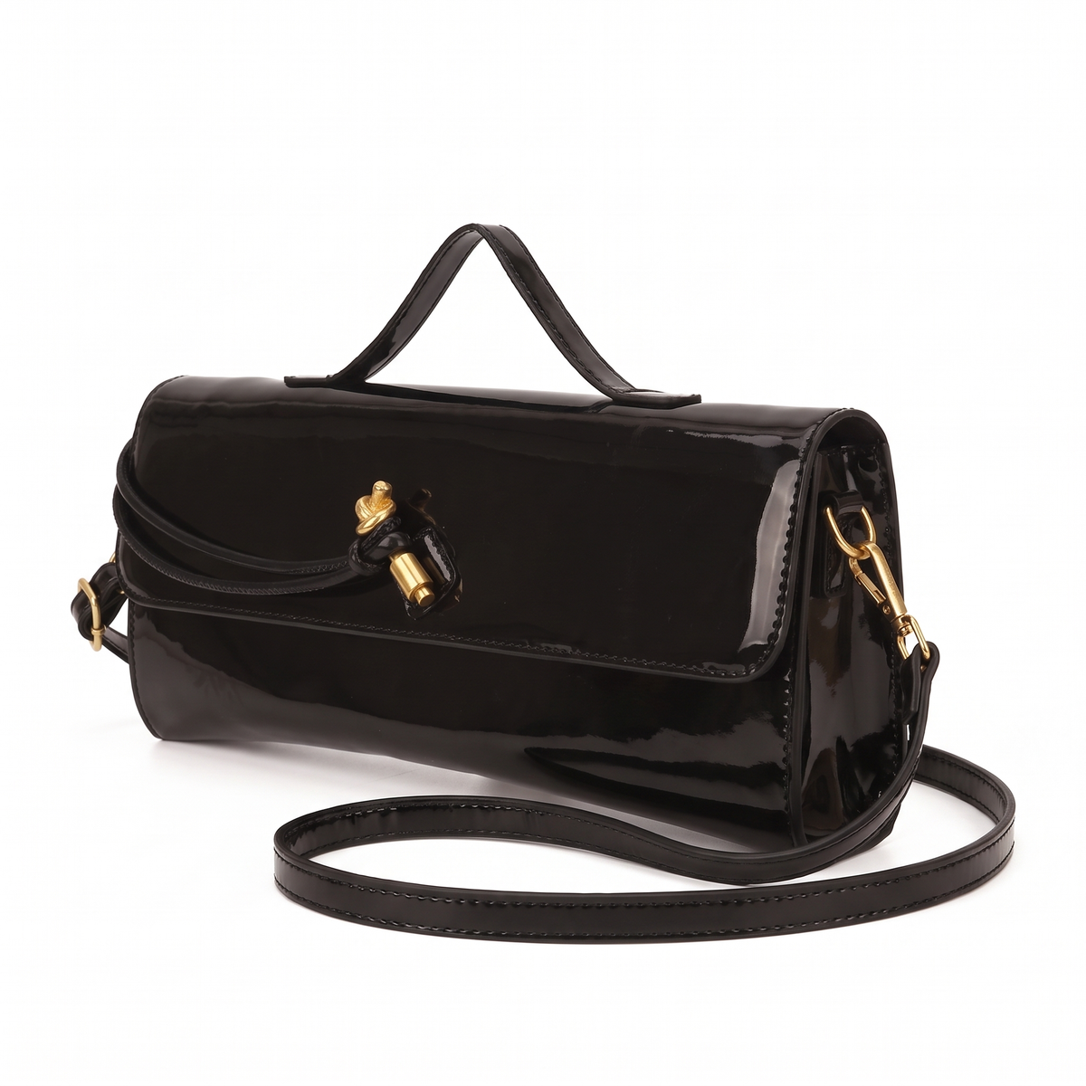 Women's Patent Faux Leather Baguette Bag, three-quarter view