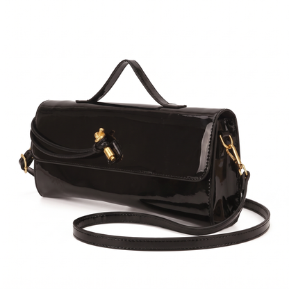 Women's Patent Faux Leather Baguette Bag, three-quarter view