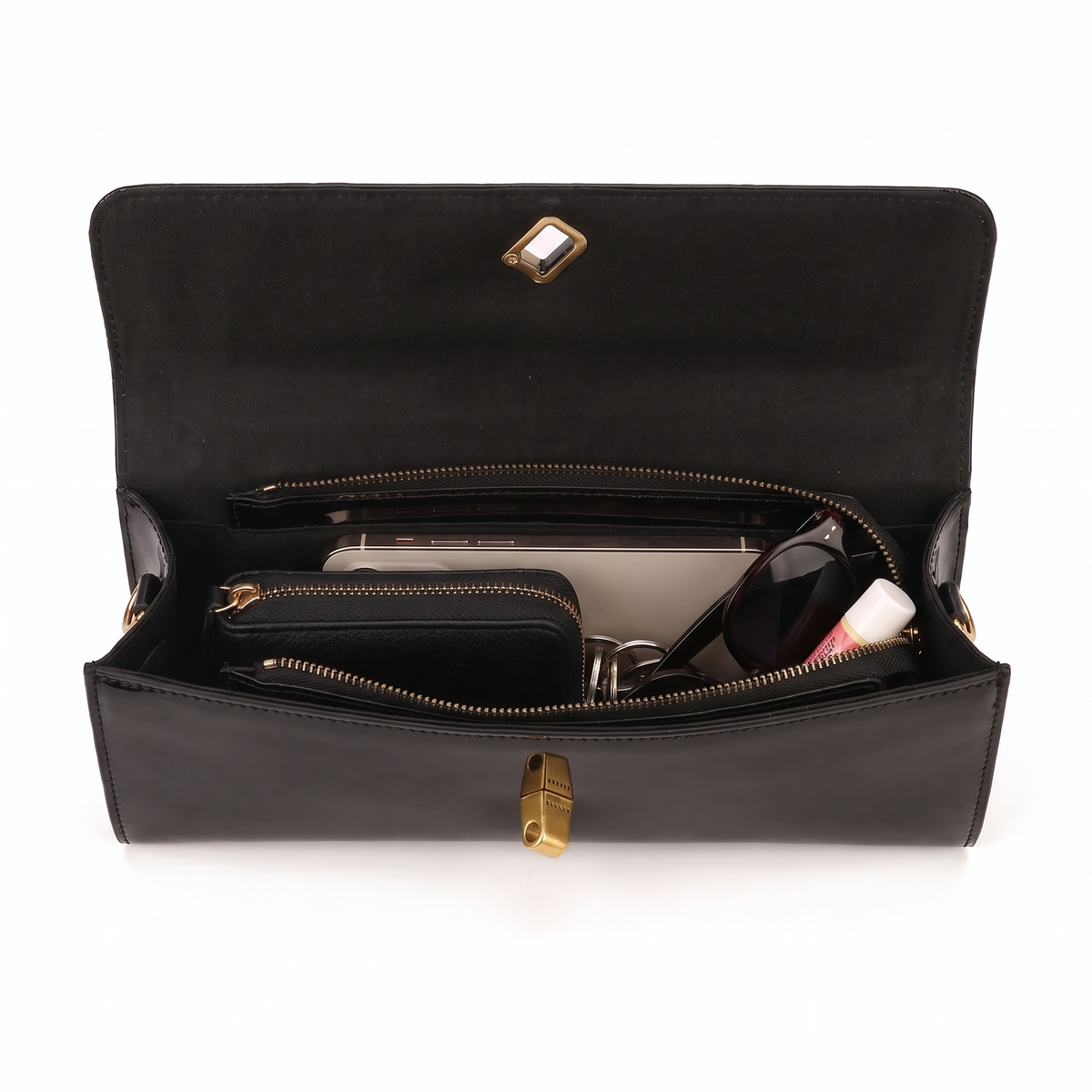 Women's Patent Faux Leather Baguette Bag, interior
