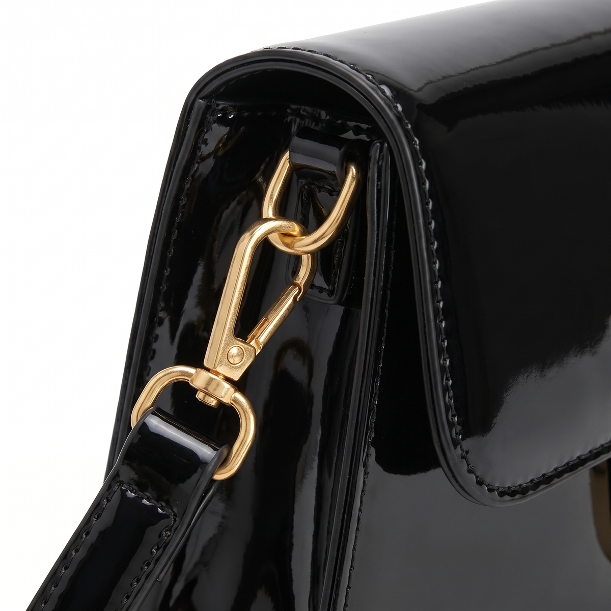 Women's Patent Faux Leather Baguette Bag, detail close-up
