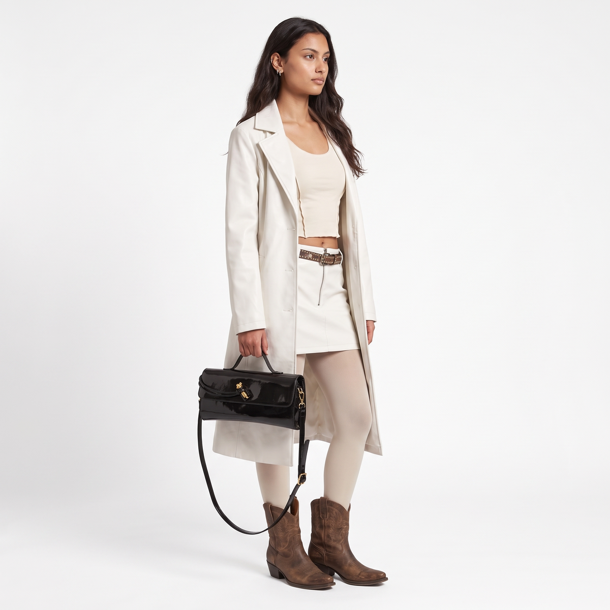 Women's Patent Faux Leather Baguette Bag, worn by a model