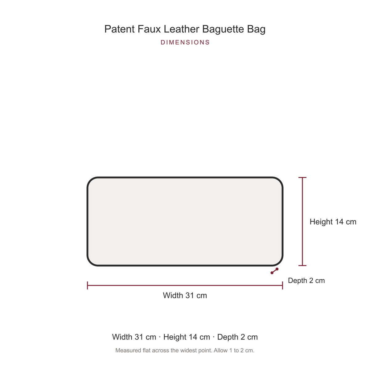 Women's Patent Faux Leather Baguette Bag, dimensions
