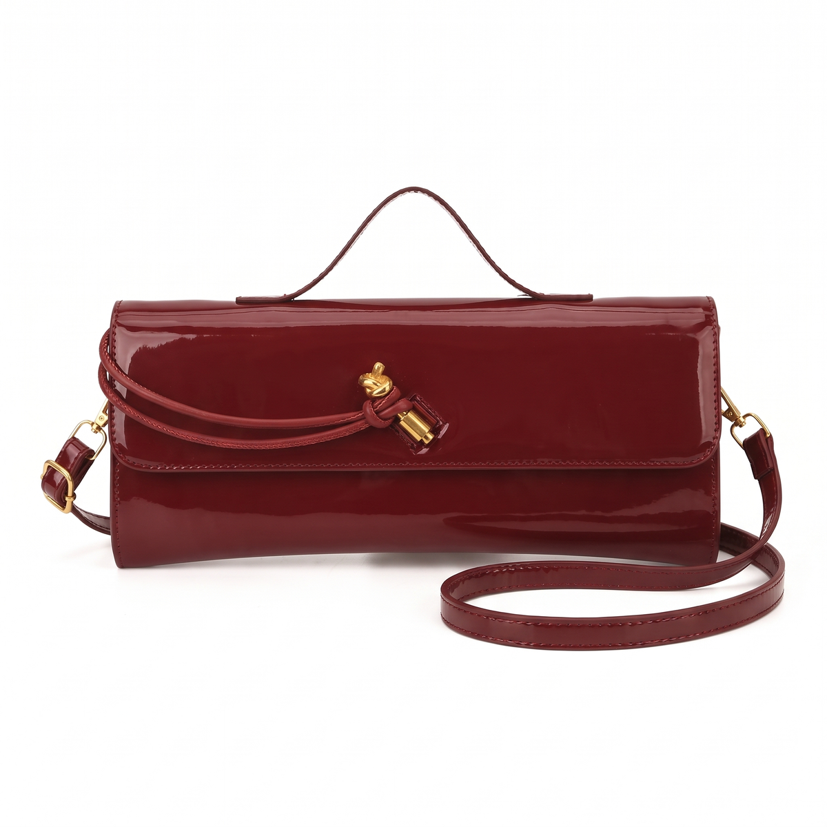 Women's Patent Faux Leather Baguette Bag in Burgundy