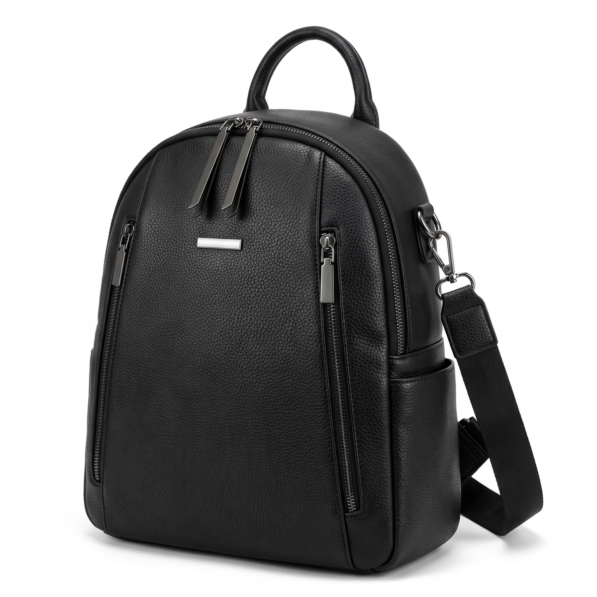 Women's Pebbled Faux Leather Backpack, three-quarter view