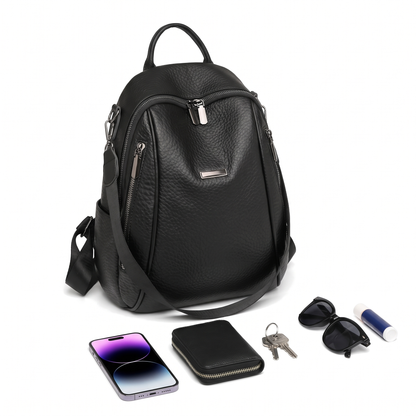 Women's Pebbled Faux Leather Backpack, what fits inside
