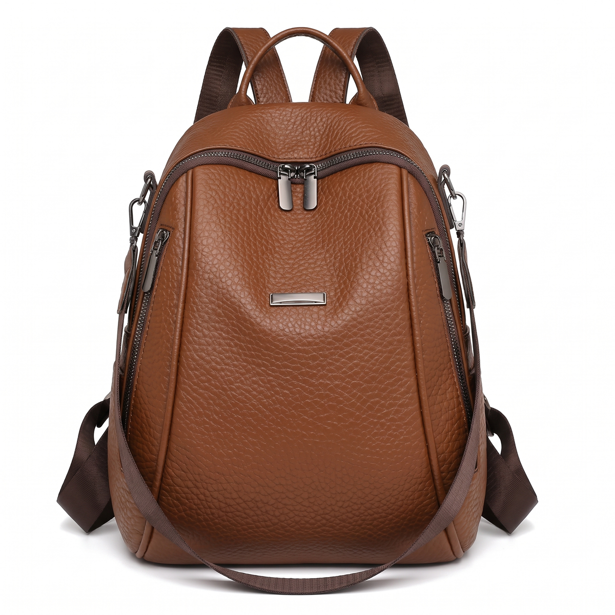 Women's Pebbled Faux Leather Backpack in Brown
