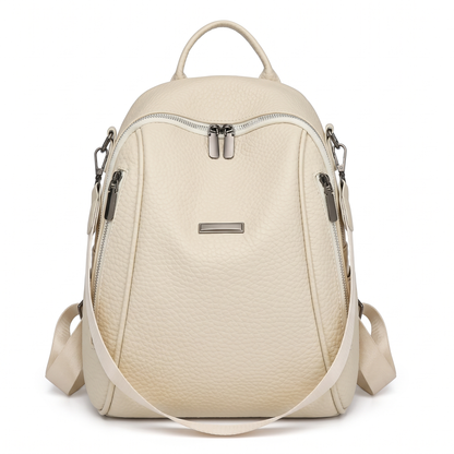Women's Pebbled Faux Leather Backpack in Cream