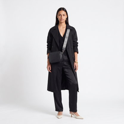 Women's Pebbled Faux Leather Box Crossbody Bag, worn by a model