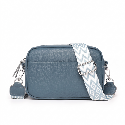 Women's Pebbled Faux Leather Box Crossbody Bag in Blue