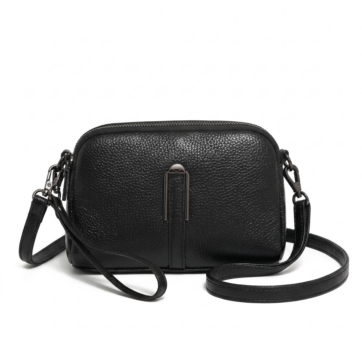 Women's Pebbled Faux Leather Double Zip Crossbody Bag, front view