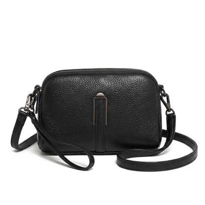 Women's Pebbled Faux Leather Double Zip Crossbody Bag, front view