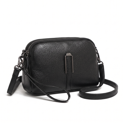 Women's Pebbled Faux Leather Double Zip Crossbody Bag, three-quarter view