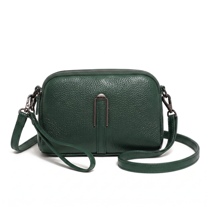 Women's Pebbled Faux Leather Double Zip Crossbody Bag in Green