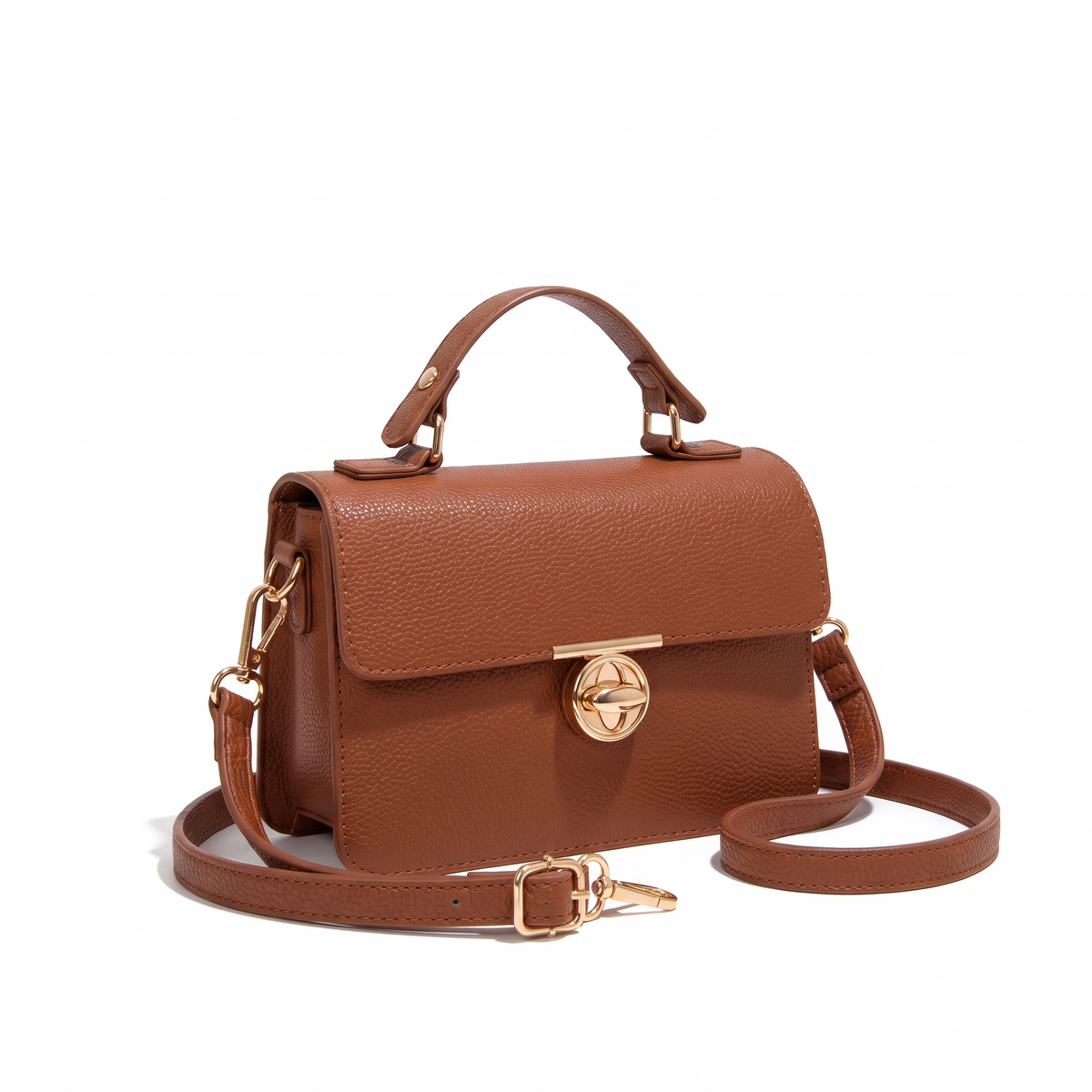 Women's Pebbled Faux Leather Flap Bag, three-quarter view