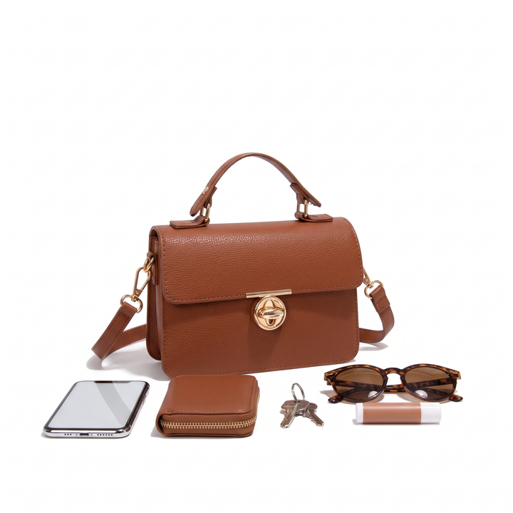 Women's Pebbled Faux Leather Flap Bag, what fits inside