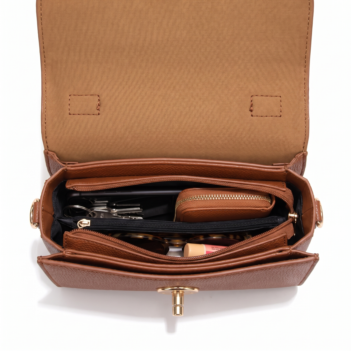 Women's Pebbled Faux Leather Flap Bag, interior