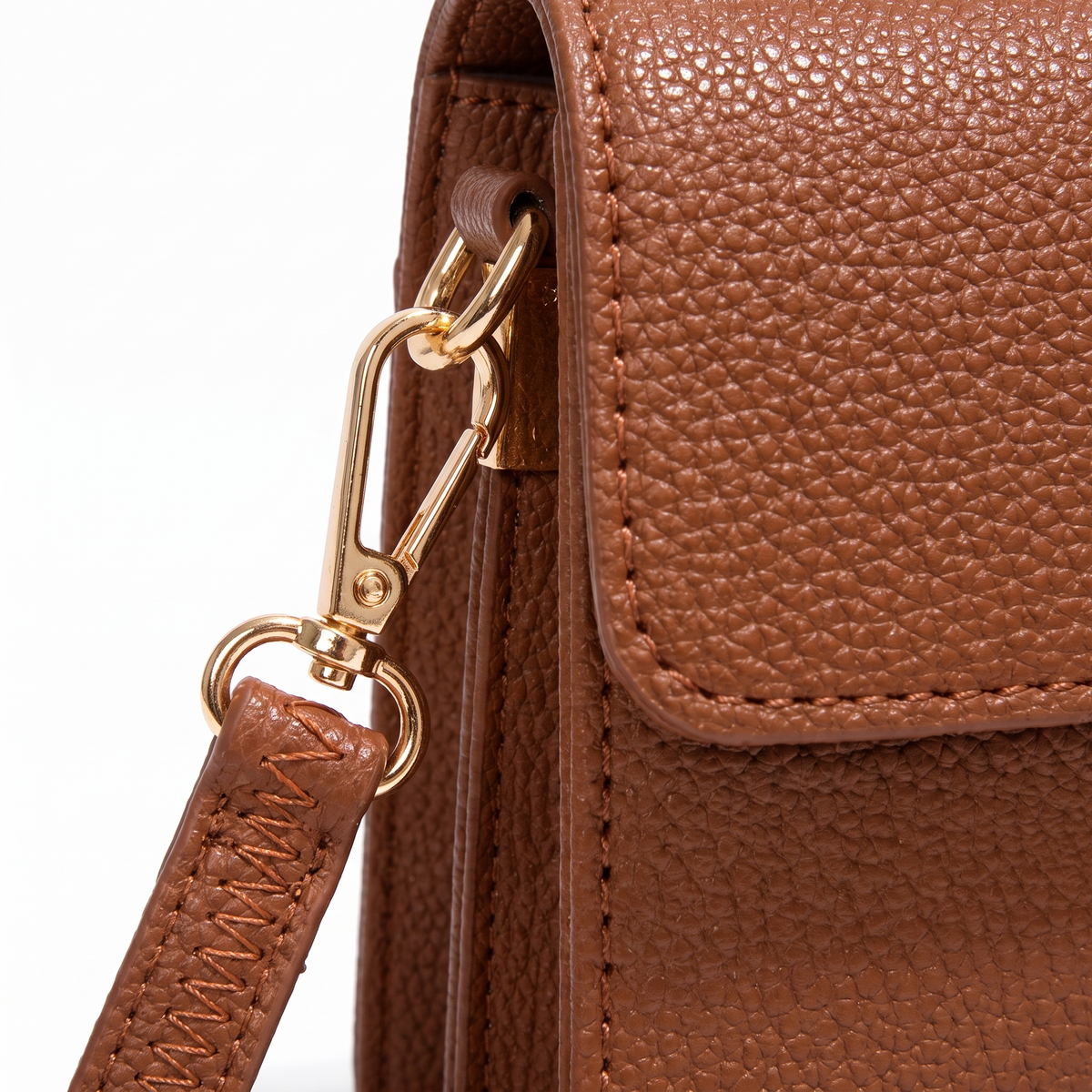 Women's Pebbled Faux Leather Flap Bag, detail close-up