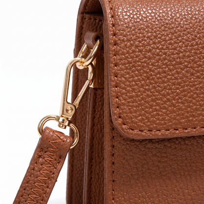 Women's Pebbled Faux Leather Flap Bag, detail close-up