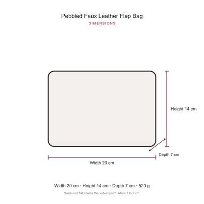 Women's Pebbled Faux Leather Flap Bag, dimensions