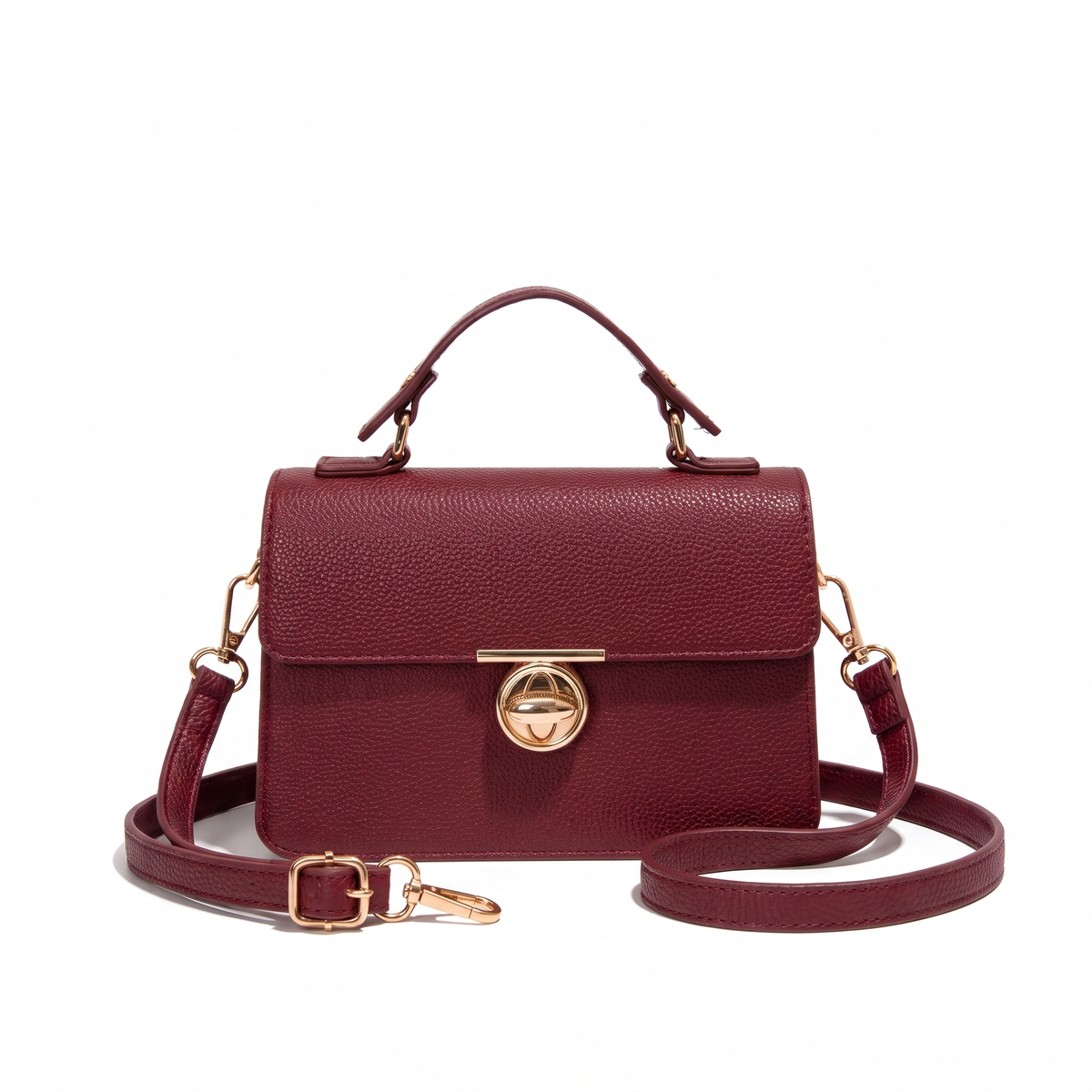 Women's Pebbled Faux Leather Flap Bag in Burgundy