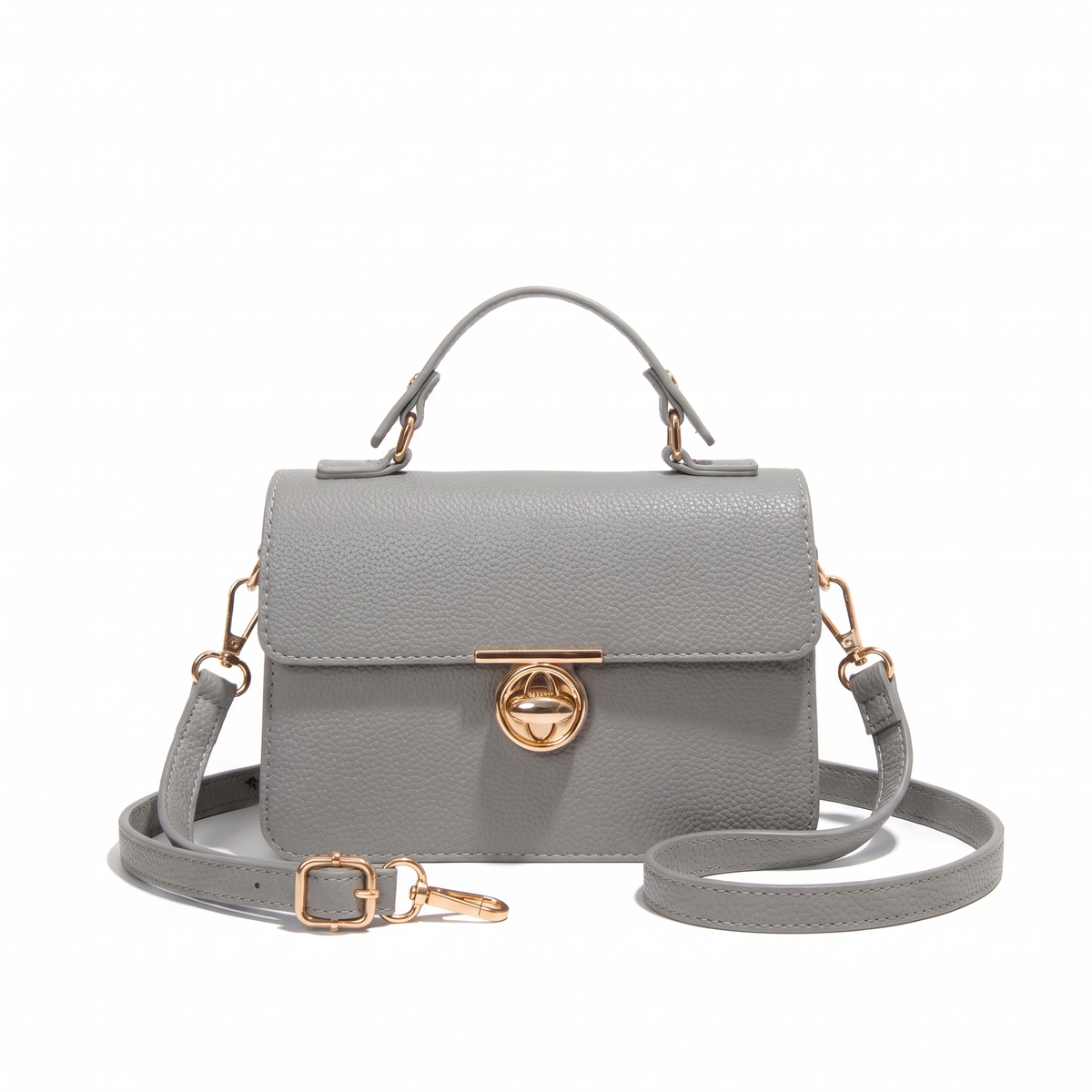 Women's Pebbled Faux Leather Flap Bag in Grey