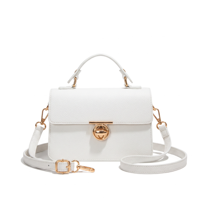 Women's Pebbled Faux Leather Flap Bag in White