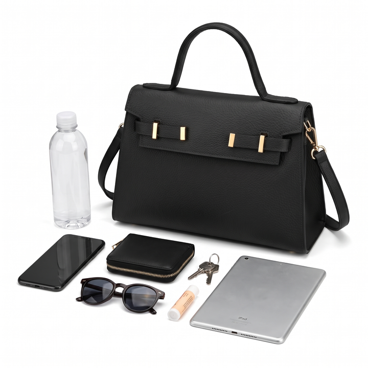 Women's Pebbled Faux Leather Top Handle Bag, what fits inside