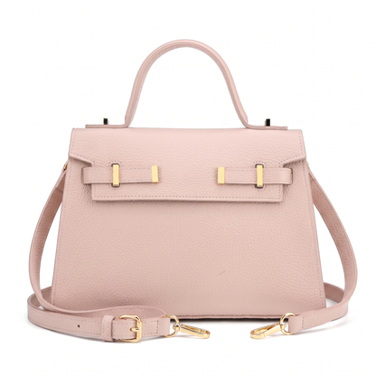 Women's Pebbled Faux Leather Top Handle Bag in Blush Pink