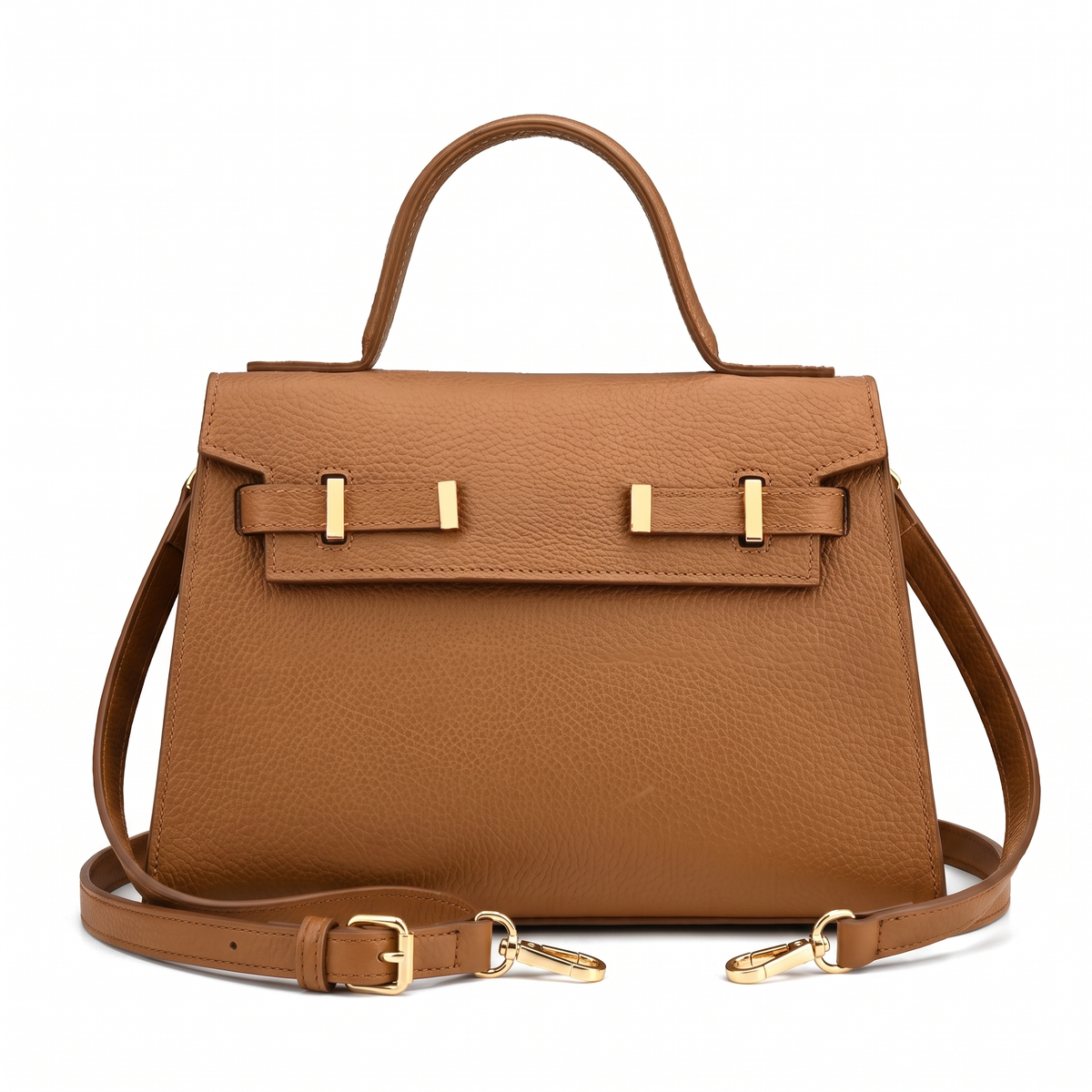 Women's Pebbled Faux Leather Top Handle Bag in Caramel